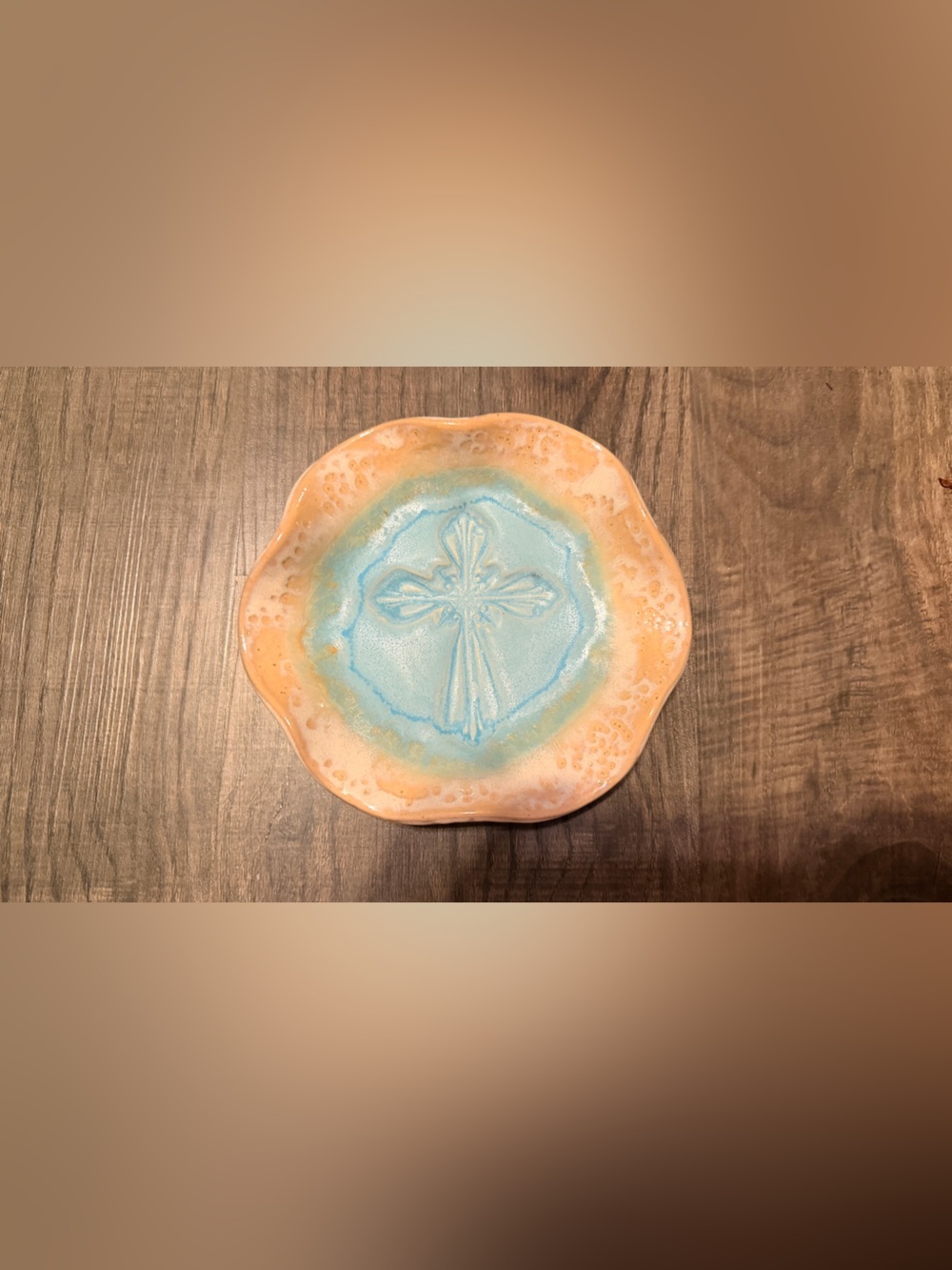 New Gail Phipps Handcrafted Ceramic Decorative Plate - Peach & Light Blue